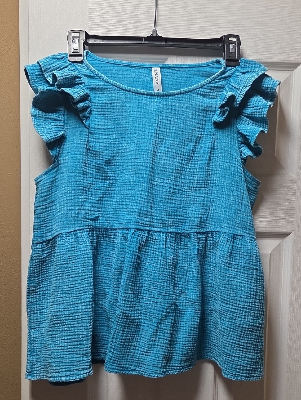 Zenana Outfitters Turquoise Ruffle Sleeve Top